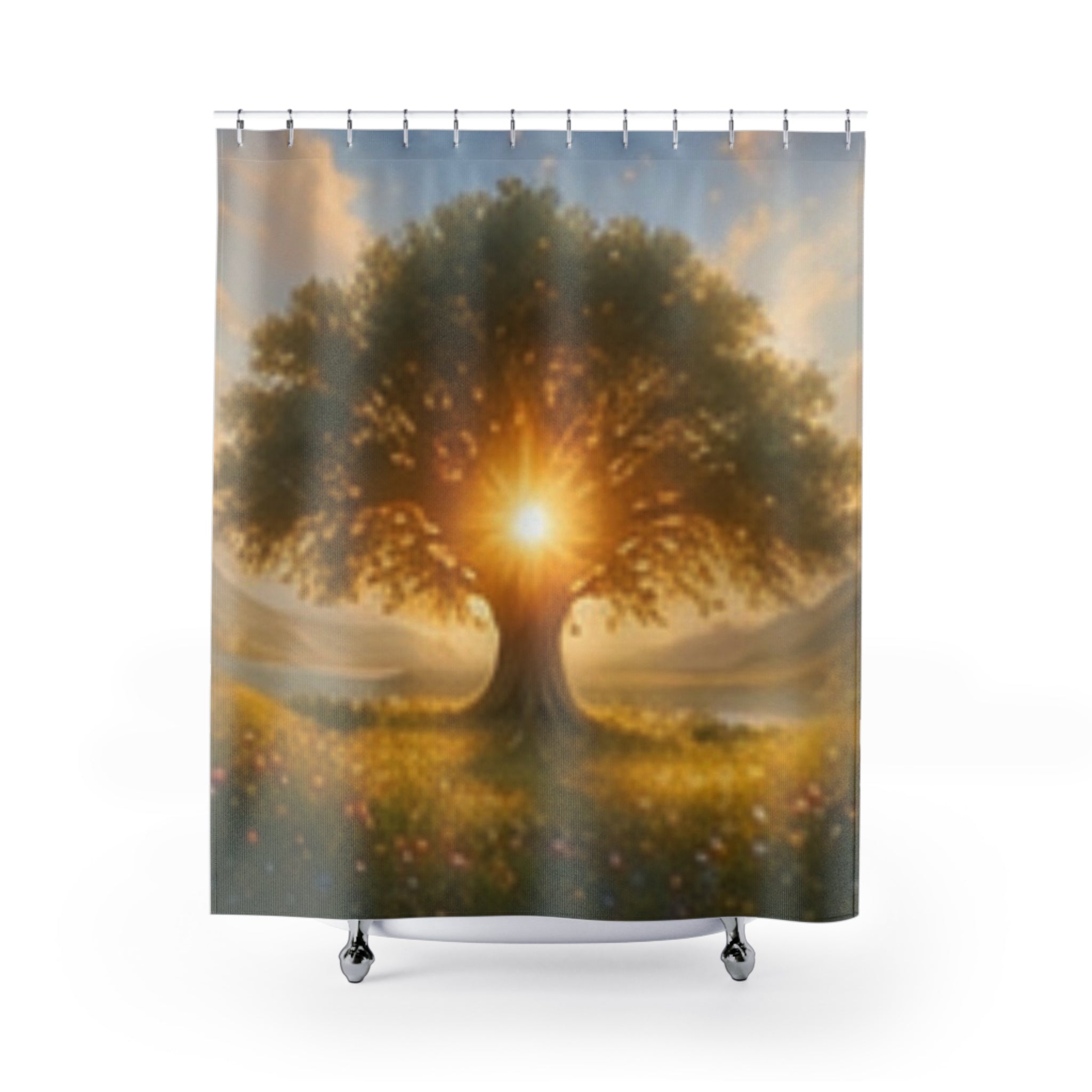 Sunrise Tree Shower Curtain — Serene Nature Bathroom Decor