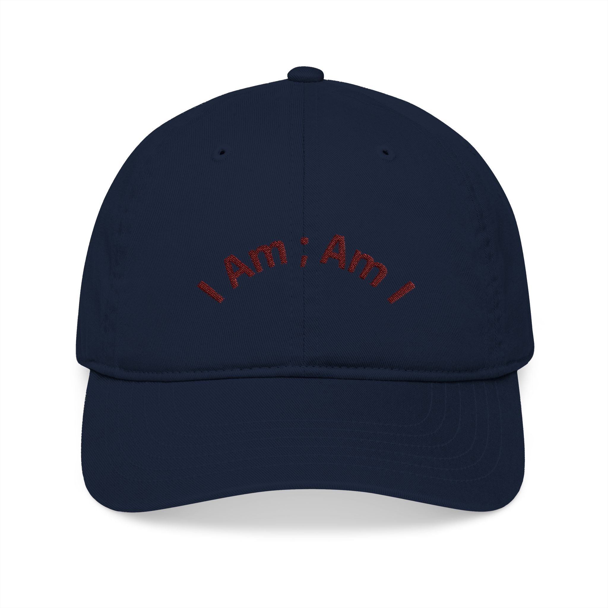 Embroidered 'I Am; Am I' Organic Baseball Cap — Minimalist Spiritual Dad Hat