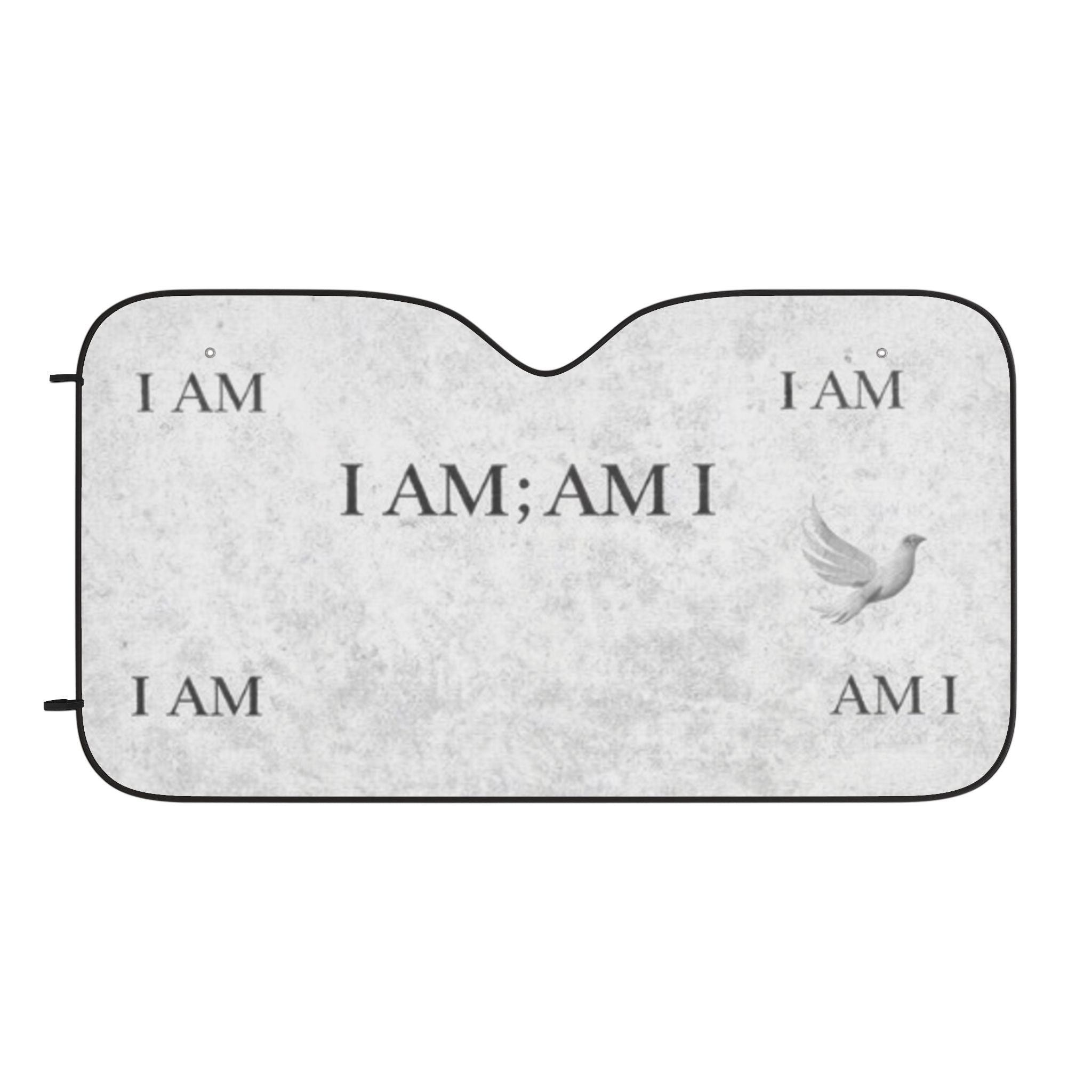 Inspirational 'I AM; AM I' Car Sun Shade — Reflective Windshield Protector with Dove Design