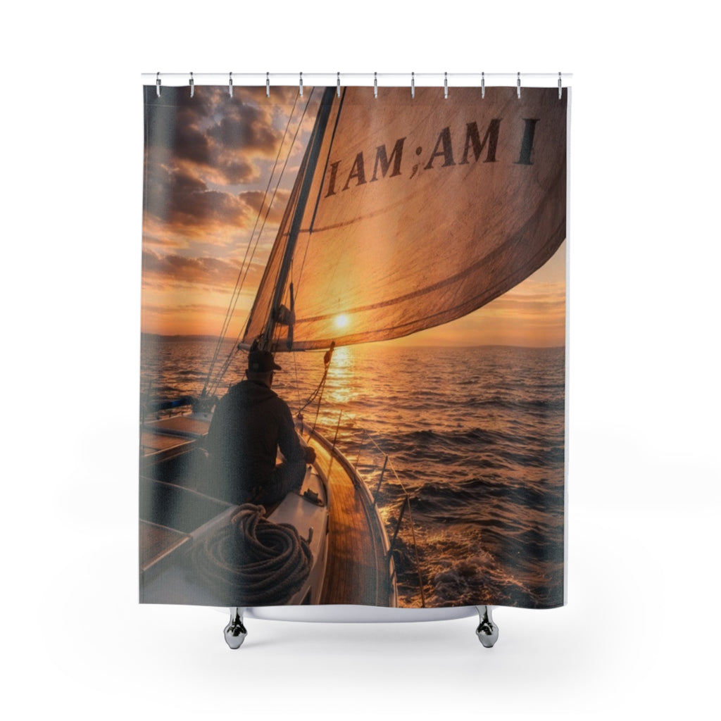Sailboat Sunset Shower Curtain – Nautical Ocean Bathroom Decor
