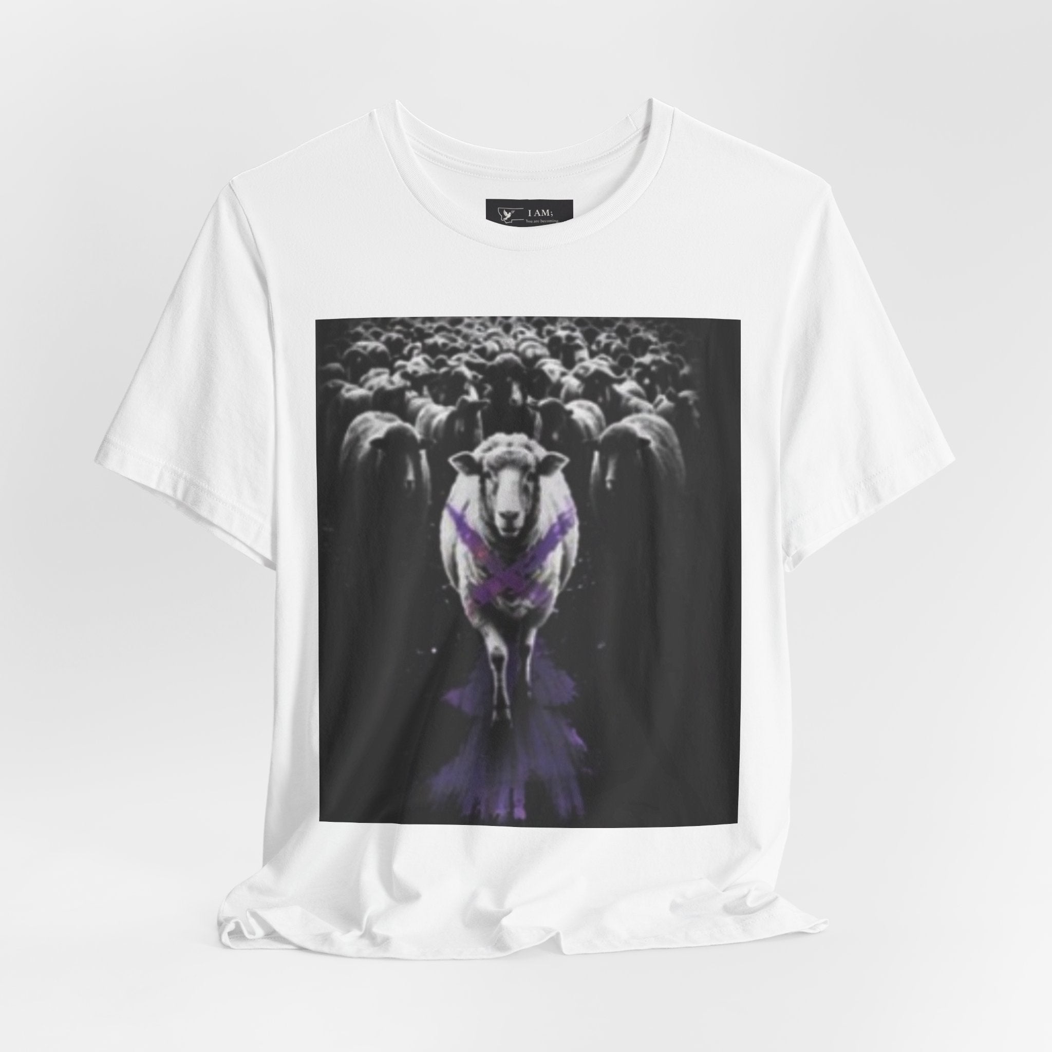 T-Shirt — 'I Am; Am I Not A Follower Sheep' Graphic Tee (Sheep Crowd, Moody Gothic Vibe)