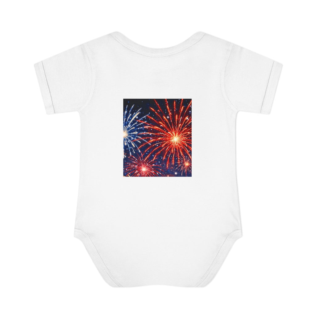 I Am ; Am I collection holiday edition infant Bodysuit with Fireworks Print — 4th of July Baby Onesie