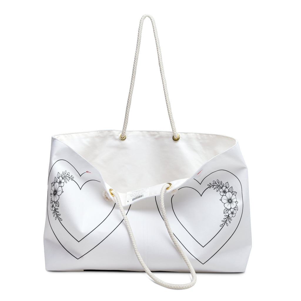 Empower yourself wherever you go carrying this Floral Double Heart Weekender Bag – Romantic Travel Tote