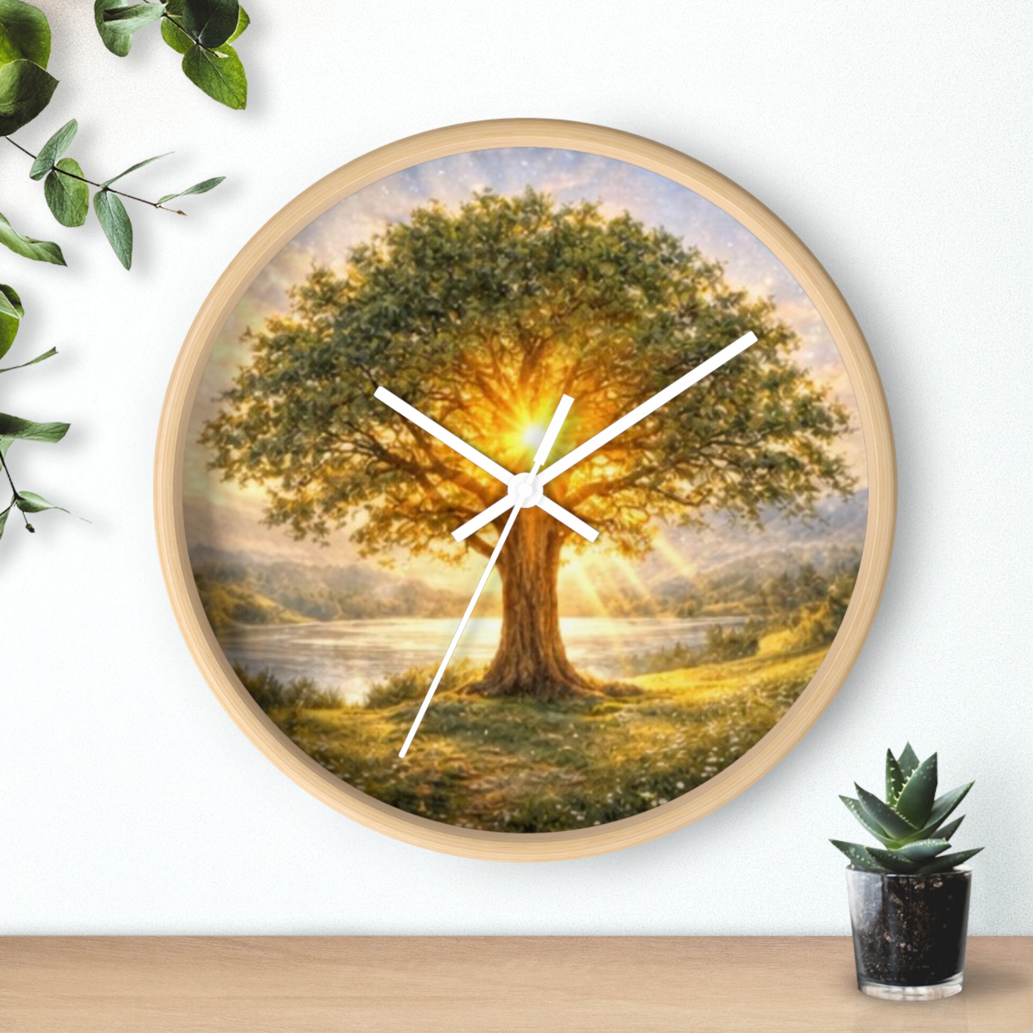 Sunlit Tree Wall Clock — Serene Nature Wall Clock for Living Room, Meditation & Spiritual Gift