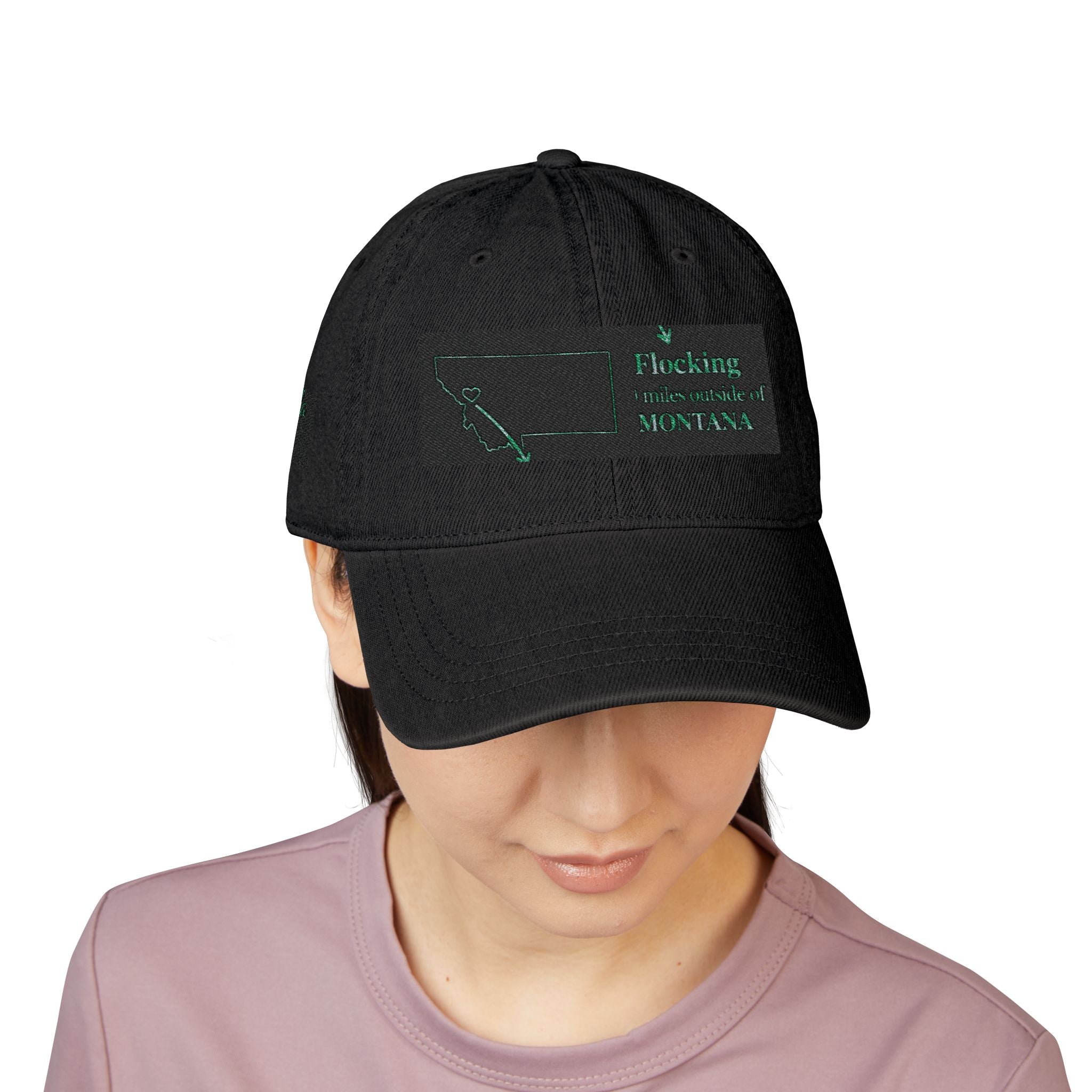 Missoula Outside Montana local humor Embroidered Denim Hat — Vintage Script Baseball Cap