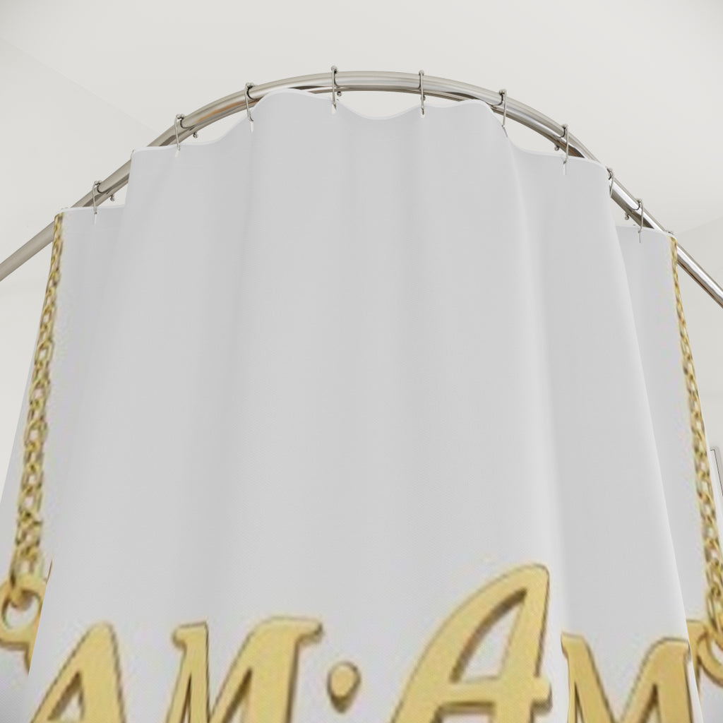 Shower Curtain — "I AM; AM I" Gold Necklace Bathroom Decor