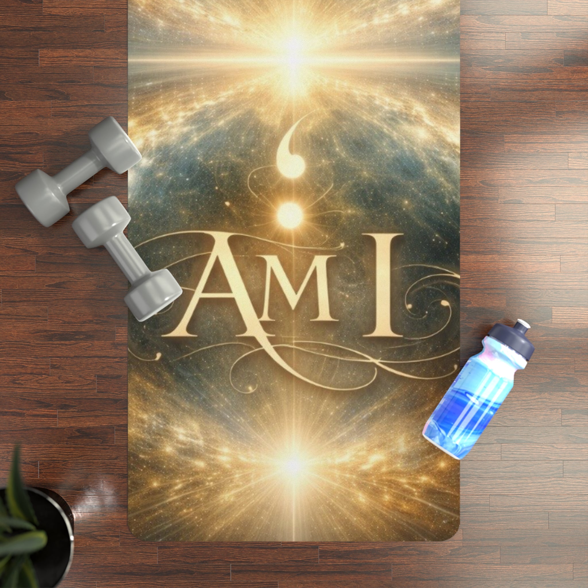 I AM Yoga Mat — Inspirational Rubber Yoga Mat with Golden Cosmic Design