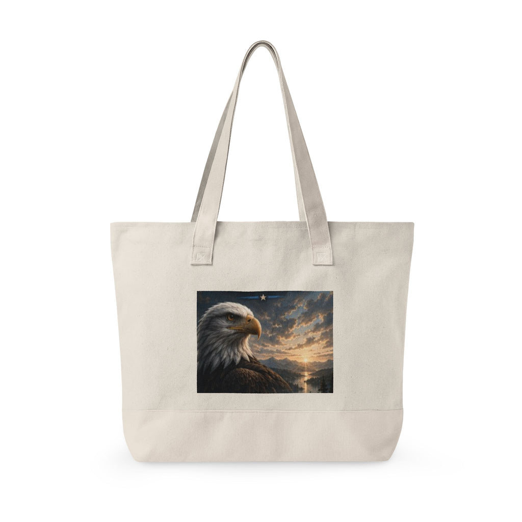 Eagle Sunrise Canvas Tote Bag — Zippered Beach & Market Tote with Bald Eagle Art