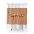 Shower Curtain — Gold "I Am" Necklace Design on Warm Leather Background