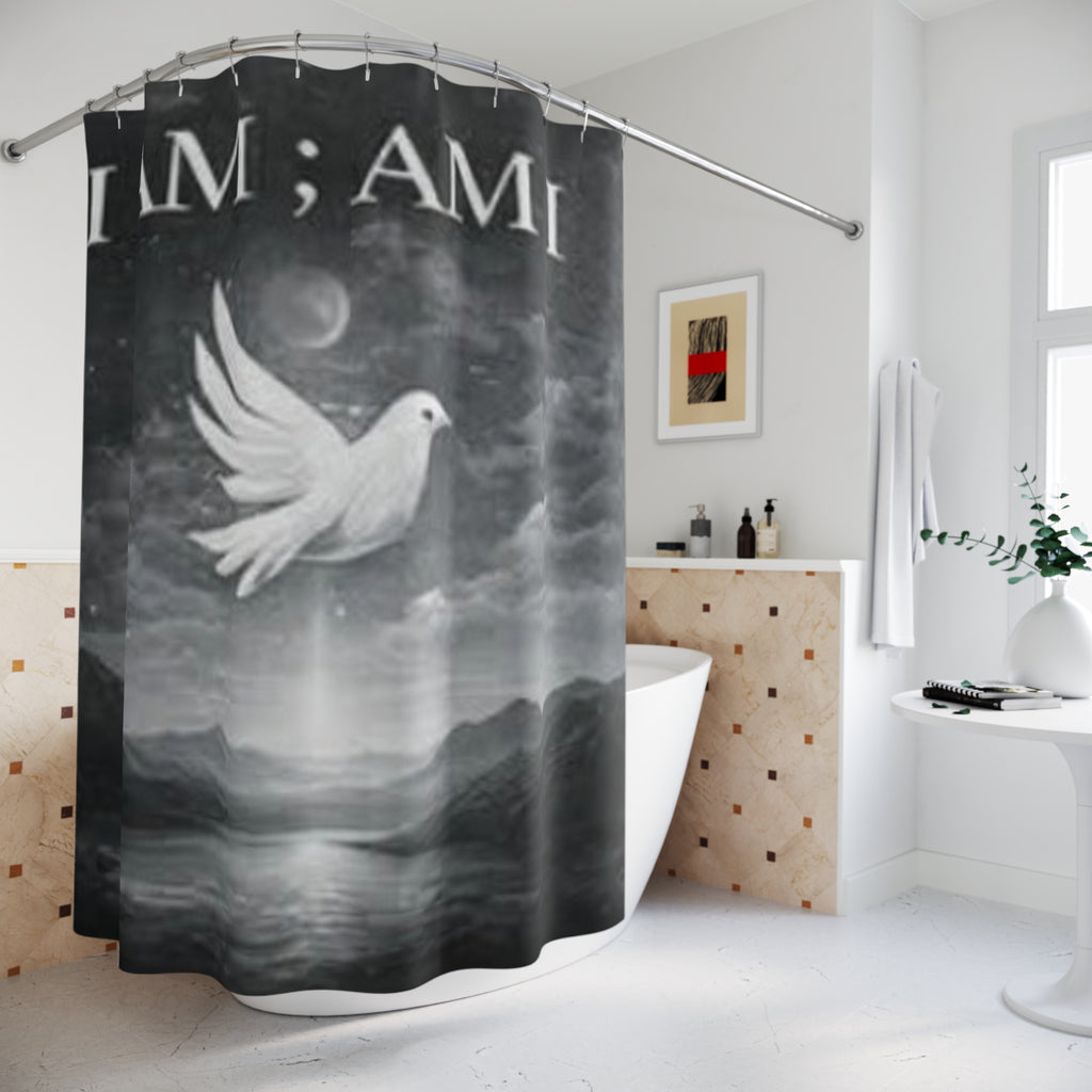 I AM; AM I Dove Shower Curtain — Monochrome Spiritual Bathroom Decor