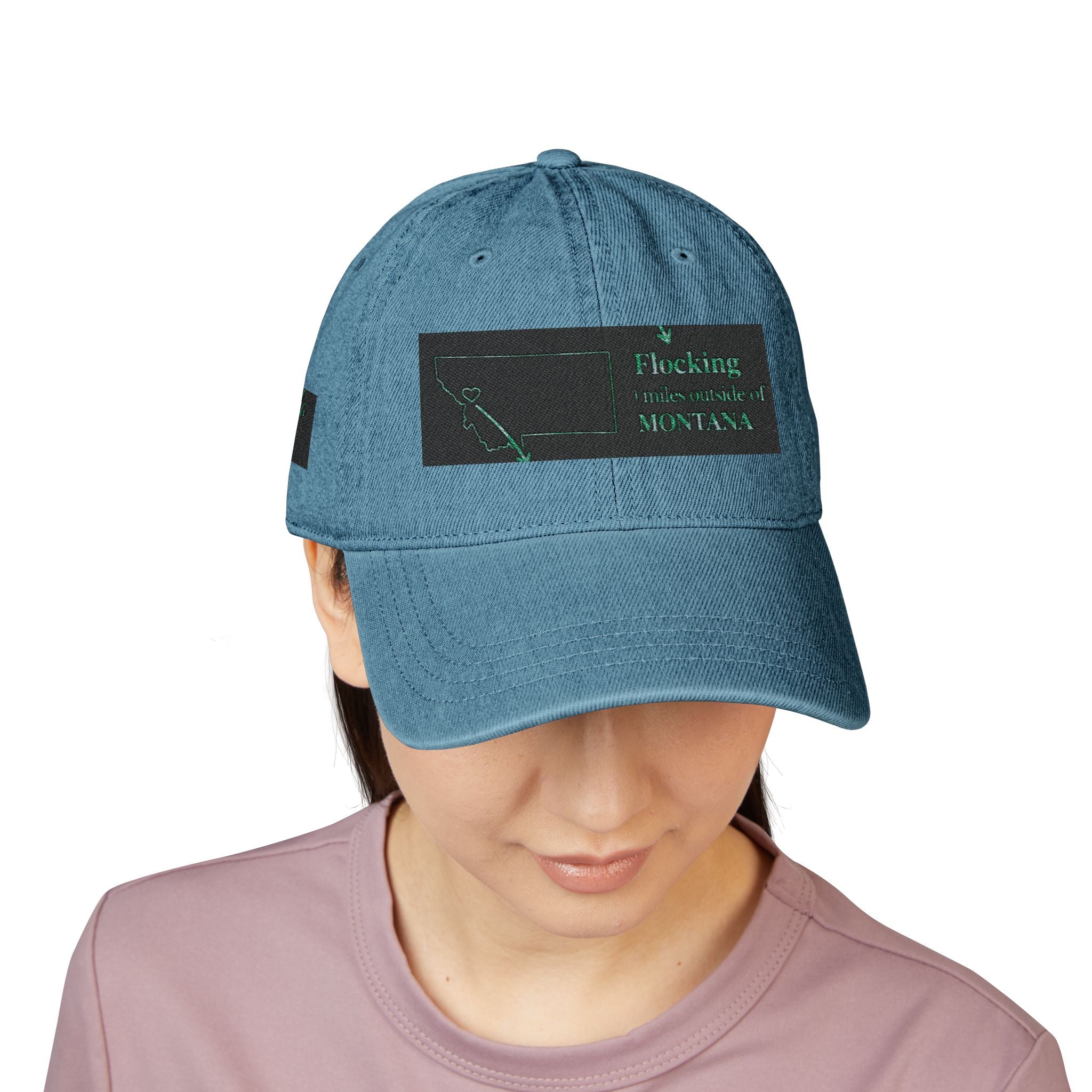 Missoula Outside Montana local humor Embroidered Denim Hat — Vintage Script Baseball Cap