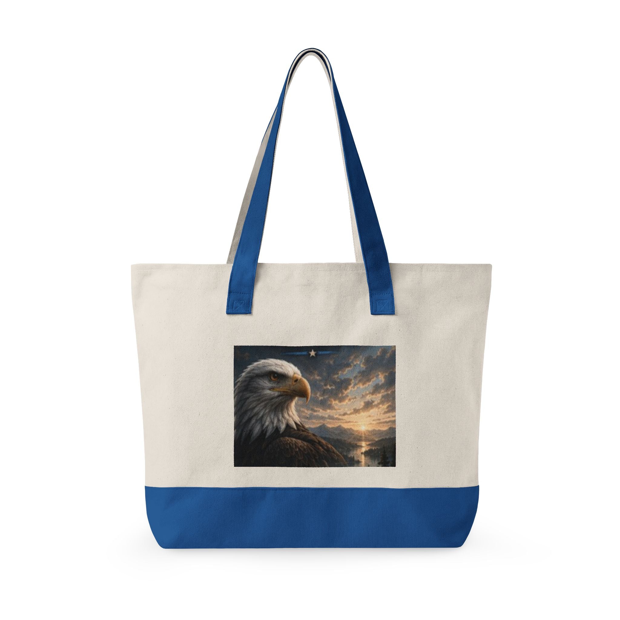 Eagle Sunrise Canvas Tote Bag — Zippered Beach & Market Tote with Bald Eagle Art