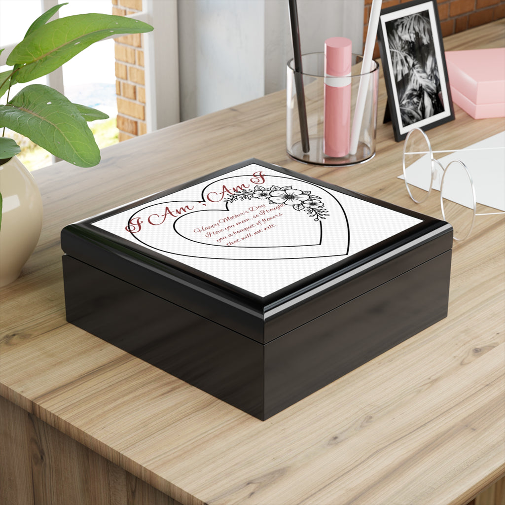 Say Happy Mother's Day with this bouquet of flowers she will treasure forever. Jewelry Box - "I Am, Am I" Heart Mother's Day Keepsake with Floral Design