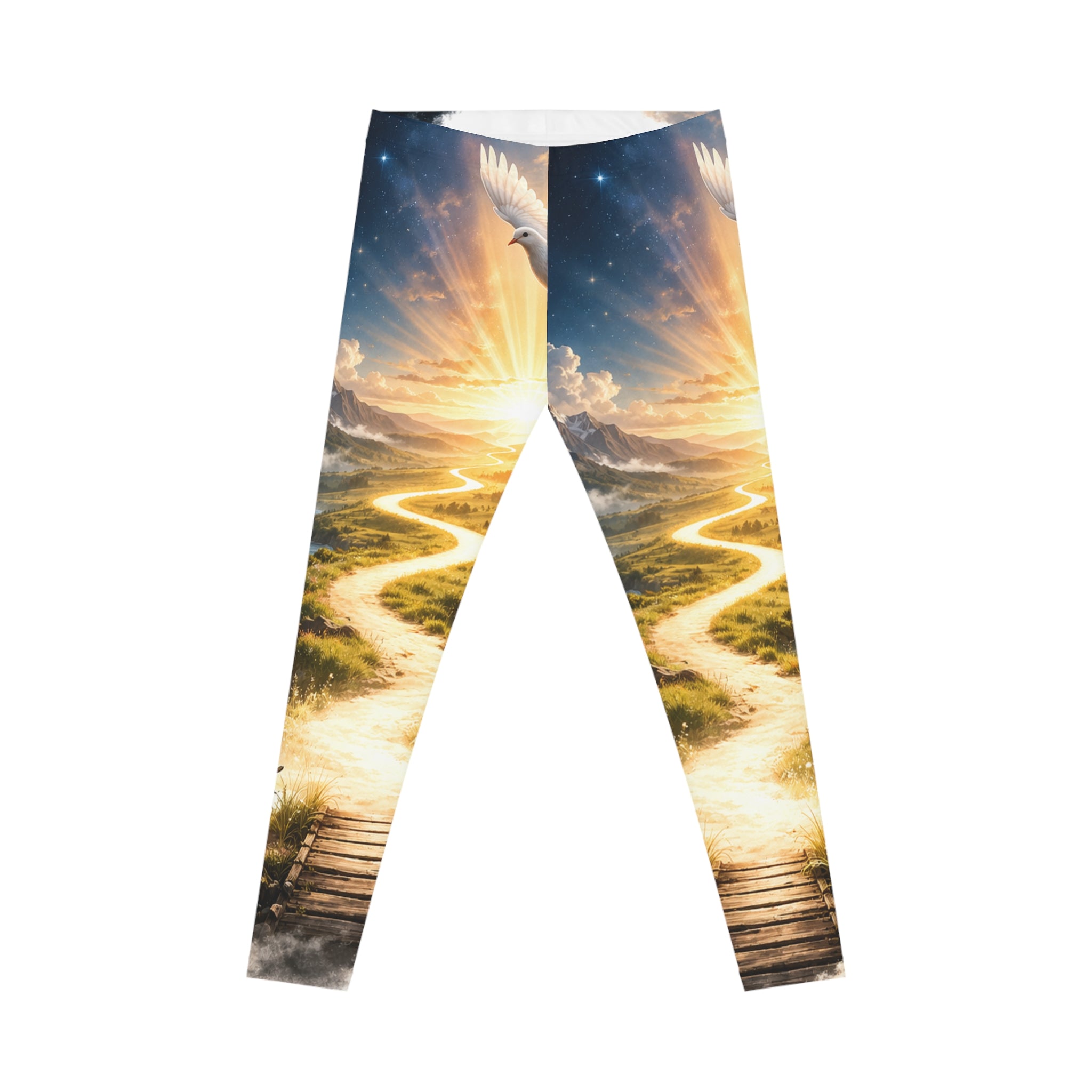 Heavenly Path Leggings — Sunrise Dove Scenic All-Over-Print Yoga Leggings