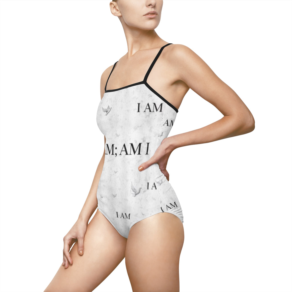 I AM One-Piece Swimsuit — Inspirational White Script Swimwear