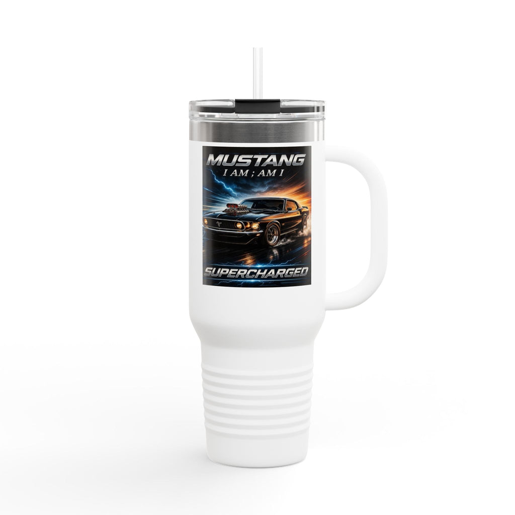 40oz Insulated Travel Mug — 'Mustang Supercharged' Car Graphic Tumbler