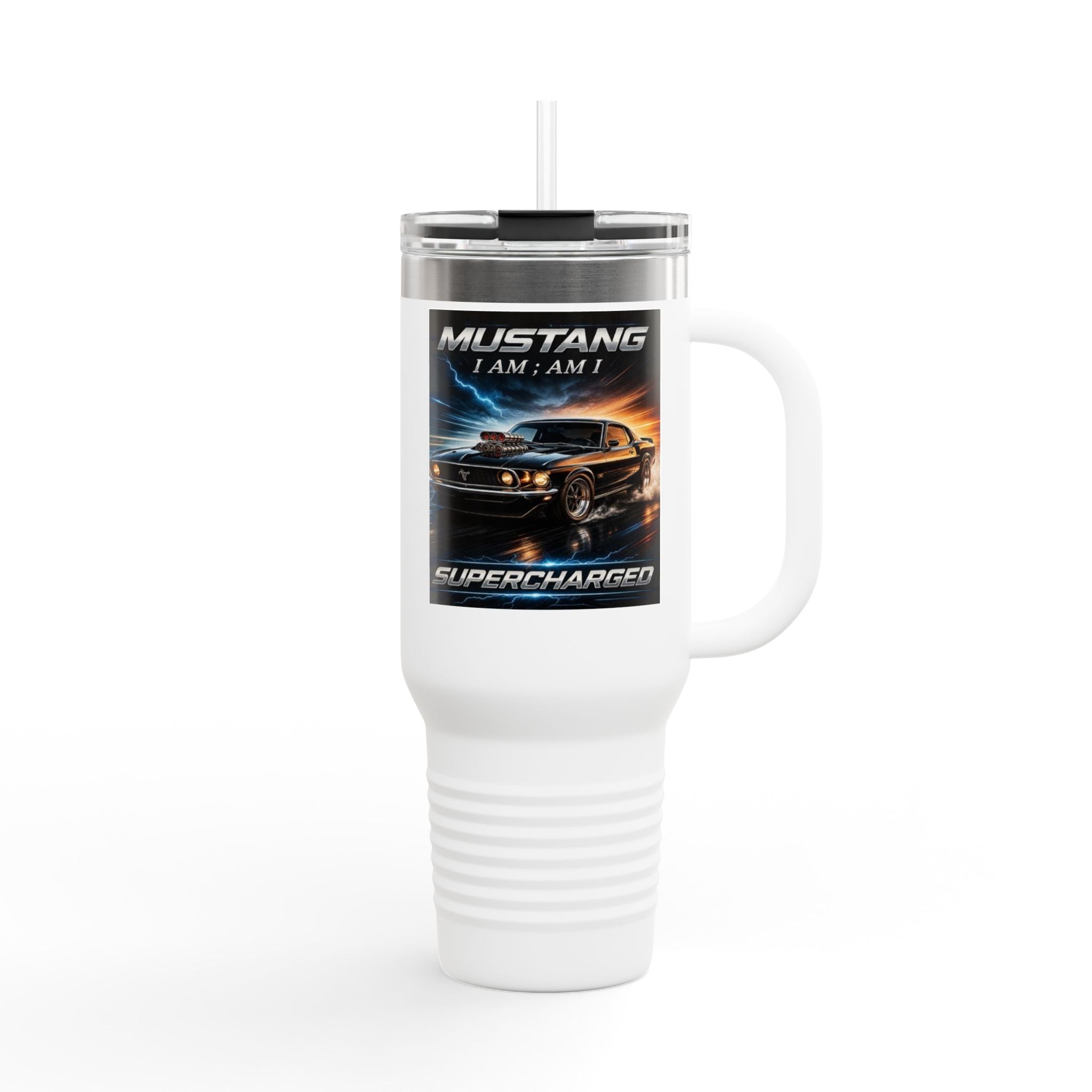 40oz Insulated Travel Mug — 'Mustang Supercharged' Car Graphic Tumbler