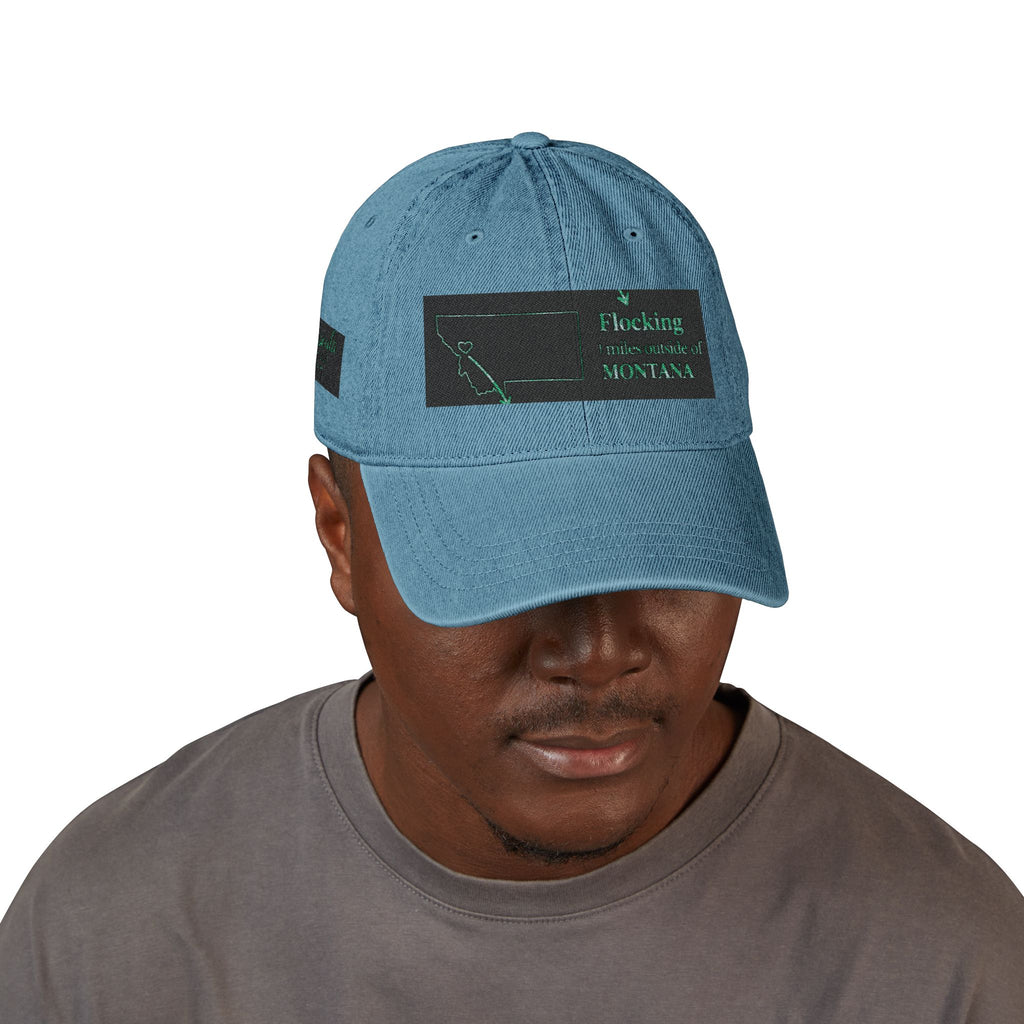 Missoula Outside Montana local humor Embroidered Denim Hat — Vintage Script Baseball Cap