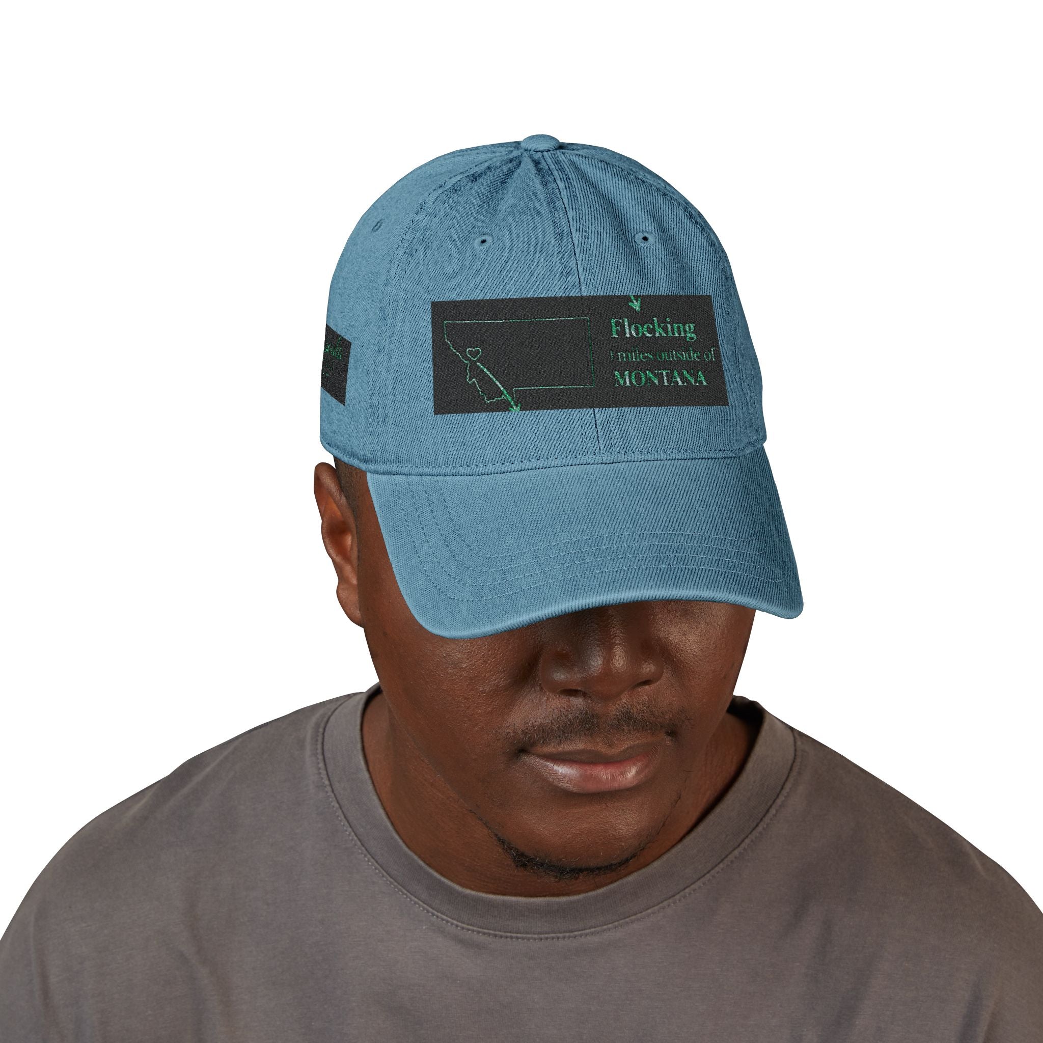 Missoula Outside Montana local humor Embroidered Denim Hat — Vintage Script Baseball Cap