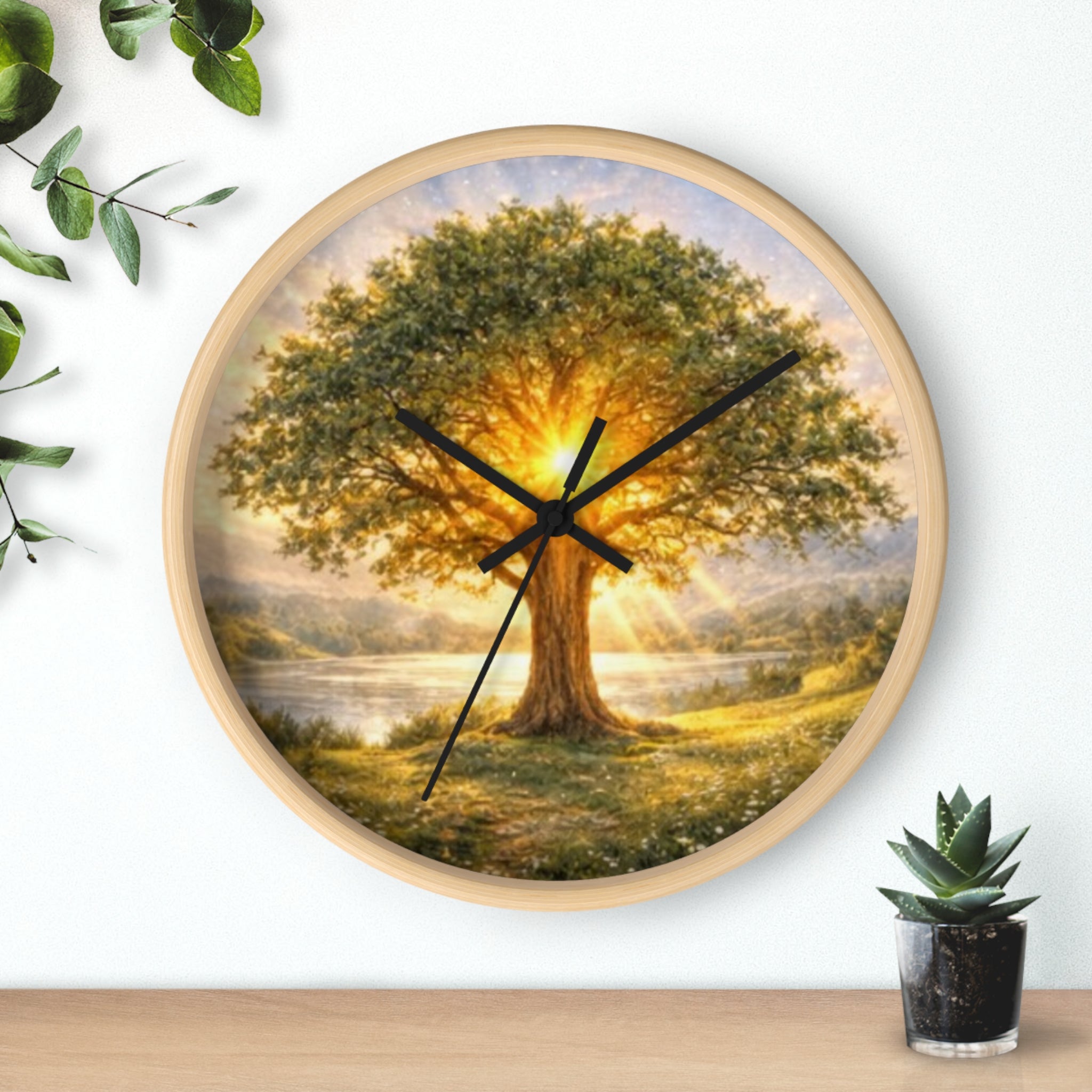 Sunlit Tree Wall Clock — Serene Nature Wall Clock for Living Room, Meditation & Spiritual Gift