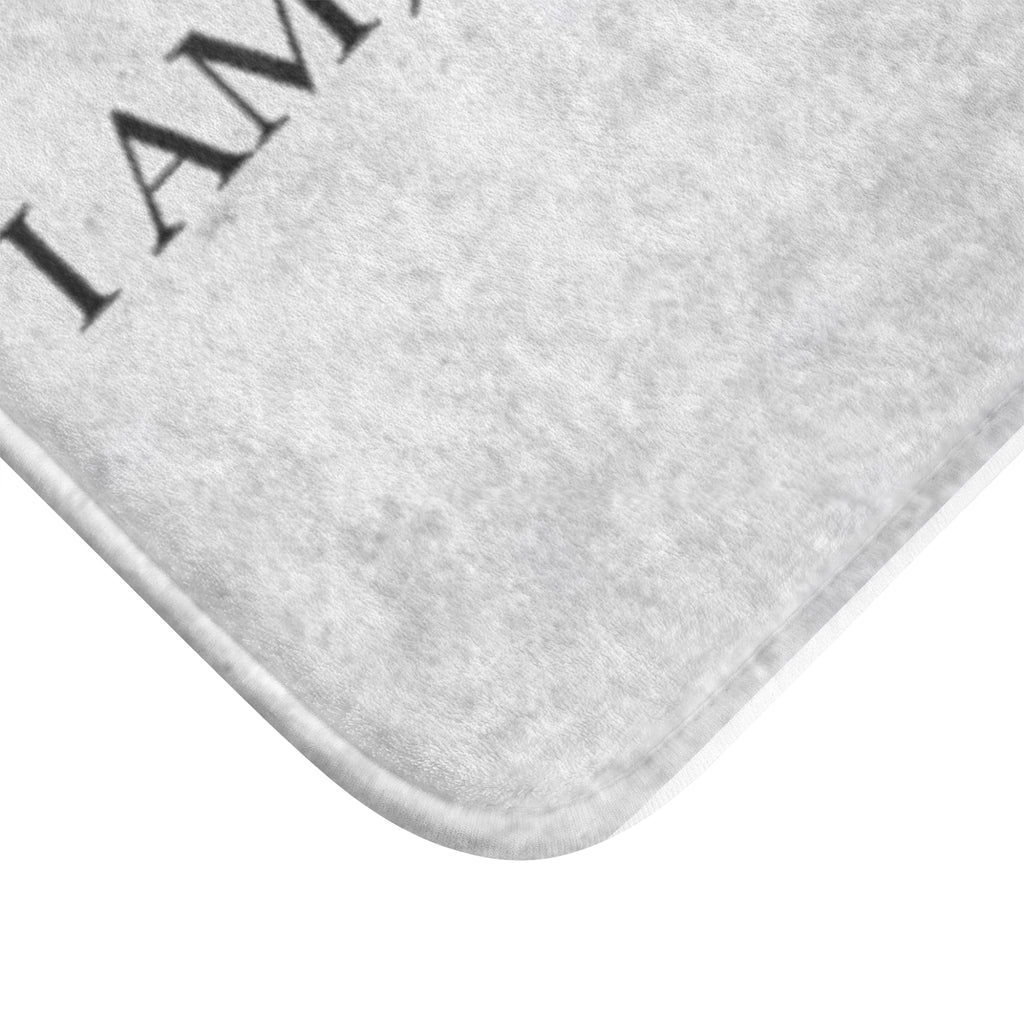 I AM; AM I Inspirational Bath Mat — Minimalist Dove Bathroom Rug