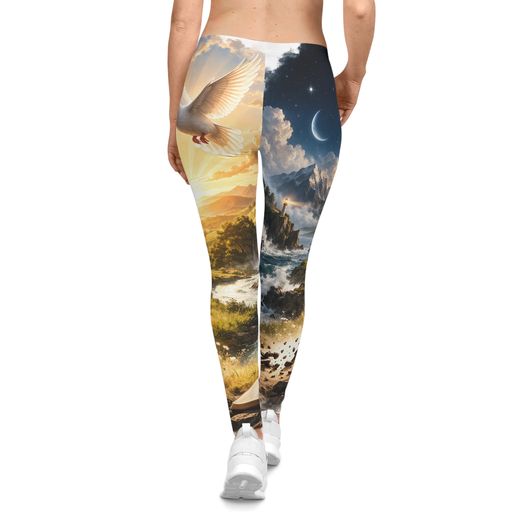 Heavenly Path Leggings — Sunrise Dove Scenic All-Over-Print Yoga Leggings