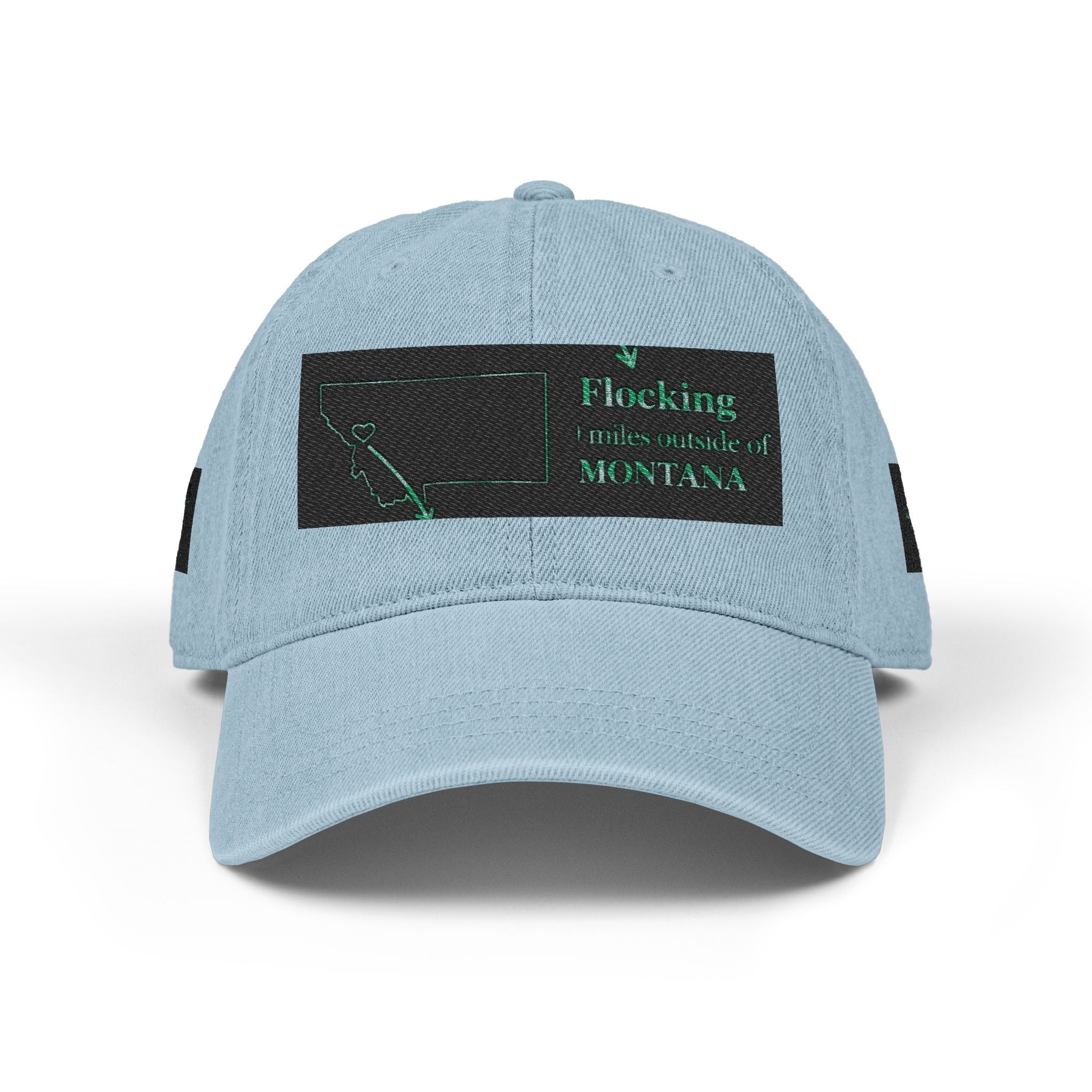 Missoula Outside Montana local humor Embroidered Denim Hat — Vintage Script Baseball Cap