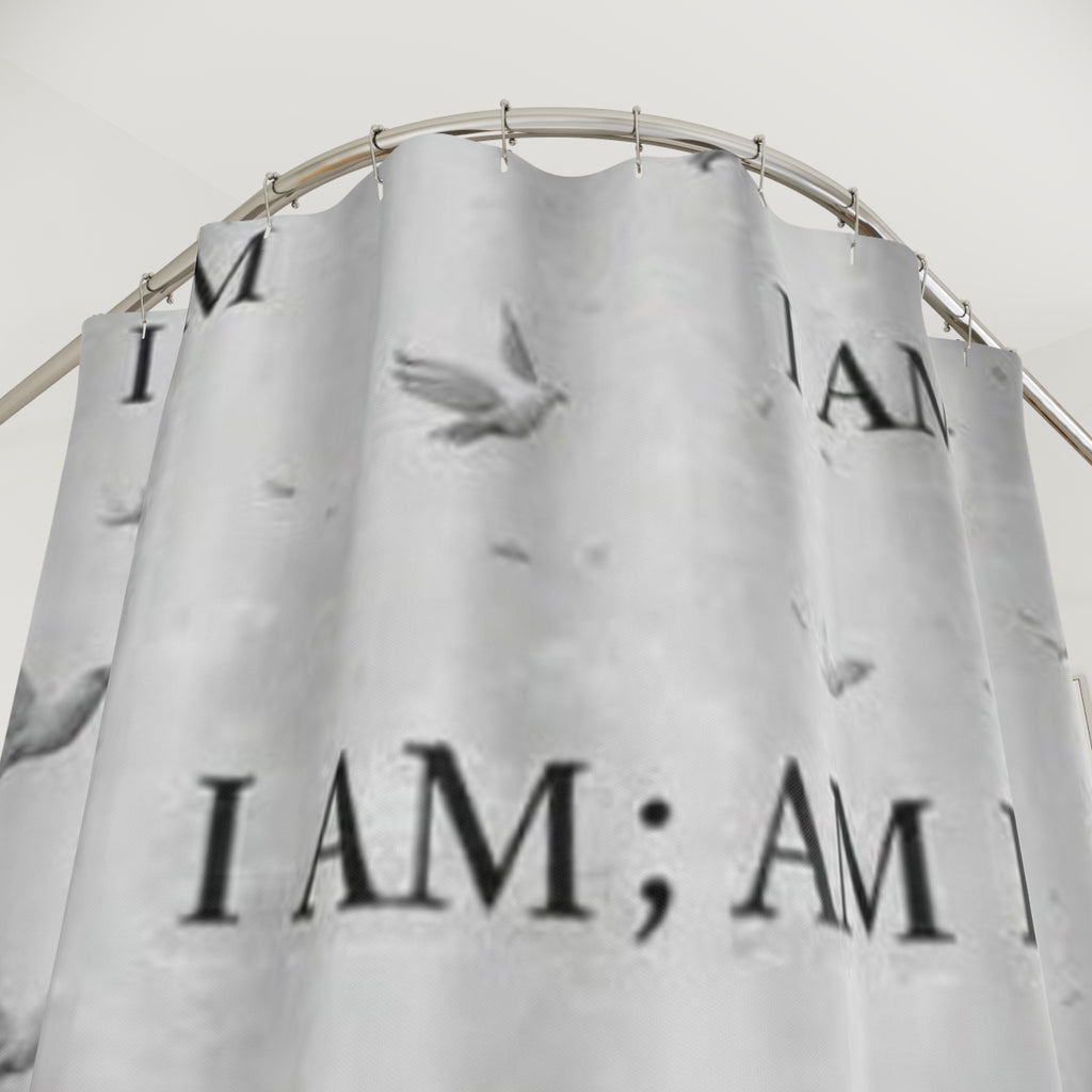 I AM Motivational Shower Curtain — Minimalist Grey Dove Design