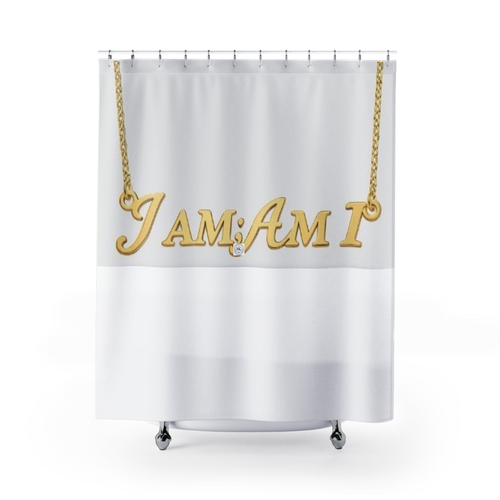 Shower Curtain — "I AM; AM I" Gold Necklace Bathroom Decor