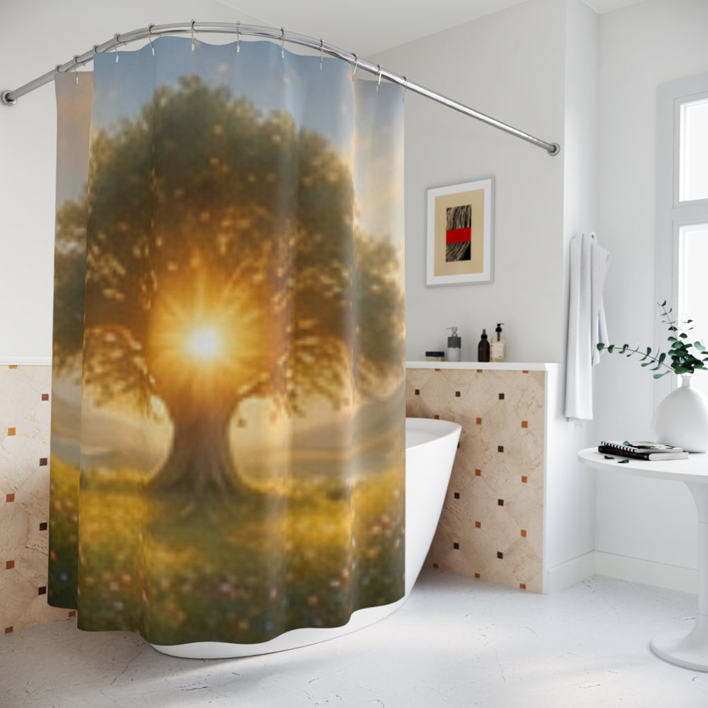 Sunrise Tree Shower Curtain — Serene Nature Bathroom Decor