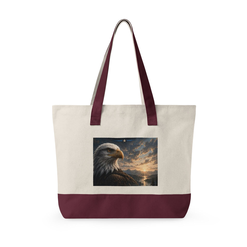 Eagle Sunrise Canvas Tote Bag — Zippered Beach & Market Tote with Bald Eagle Art
