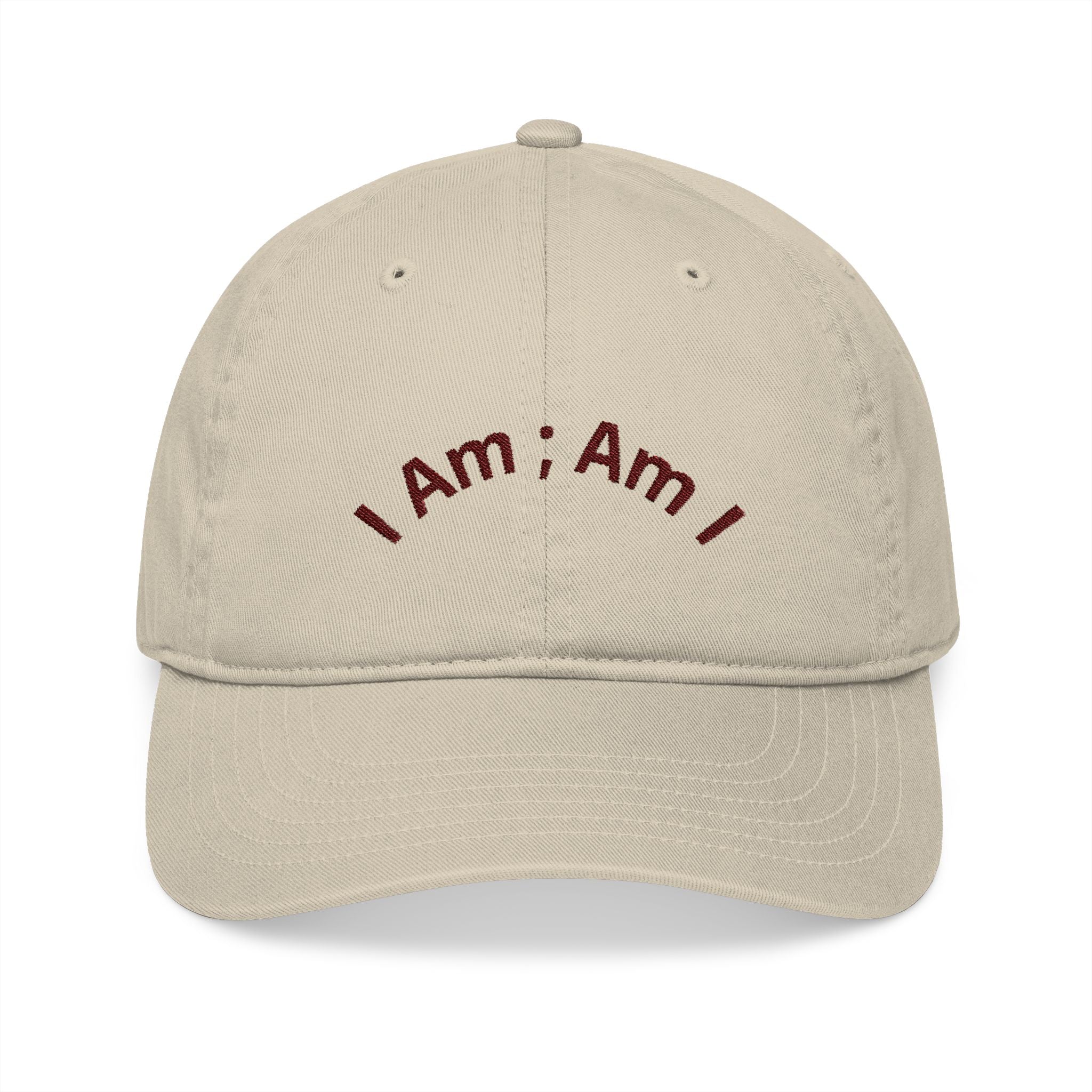 Embroidered 'I Am; Am I' Organic Baseball Cap — Minimalist Spiritual Dad Hat