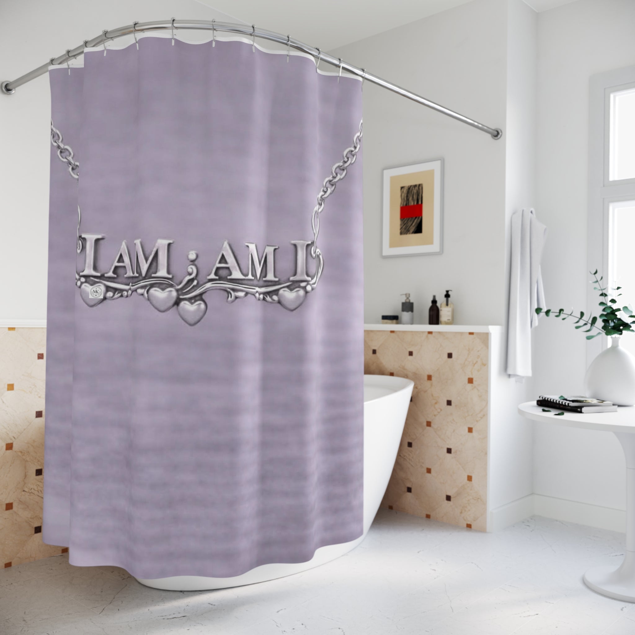 I AM; AM I Necklace Shower Curtain — Lavender Inspirational Bathroom Decor