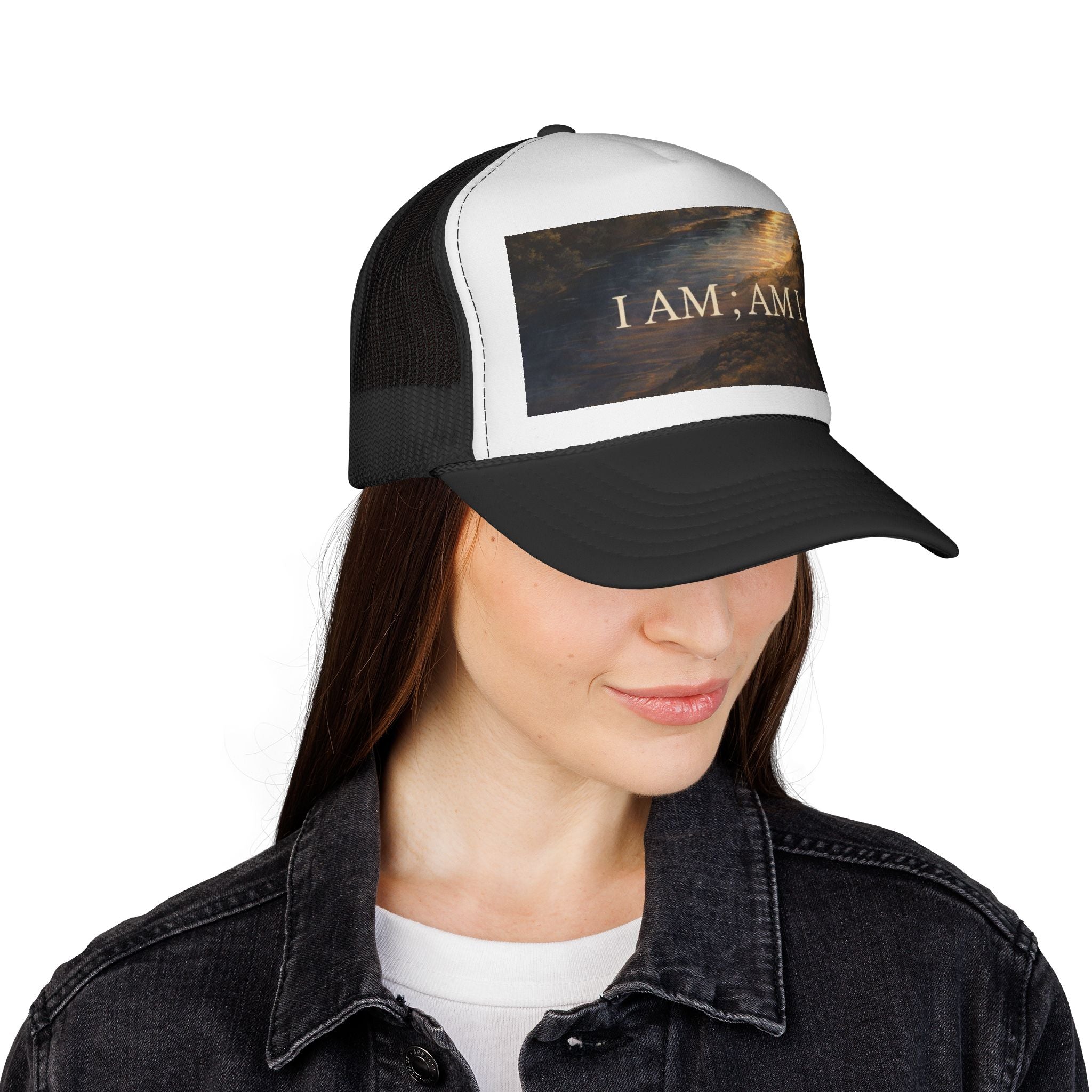 Trucker Cap — "I AM; AM I" Inspirational Sunset Hat