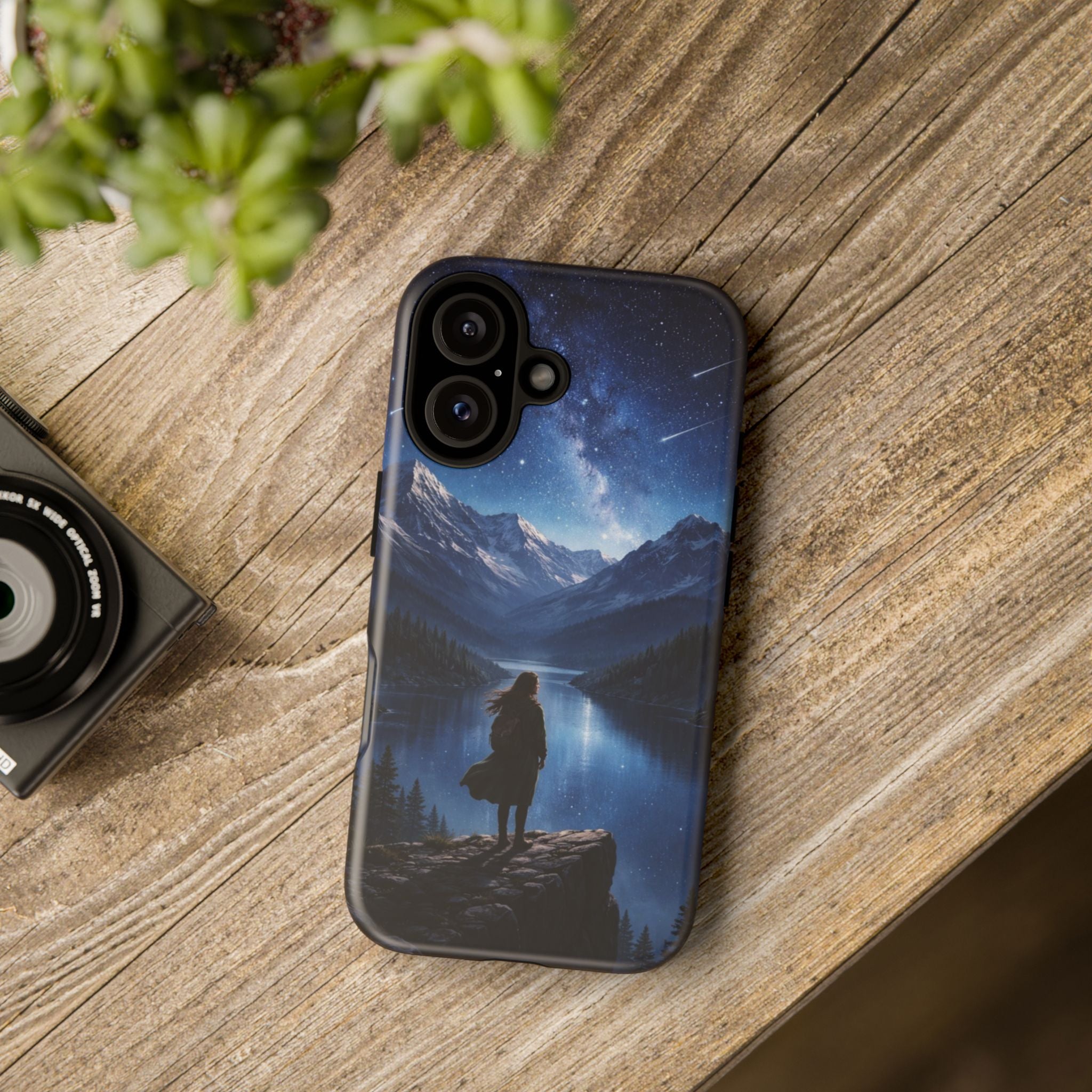 Galaxy Hiker Phone Case — Night Sky Mountain Landscape Protective Case