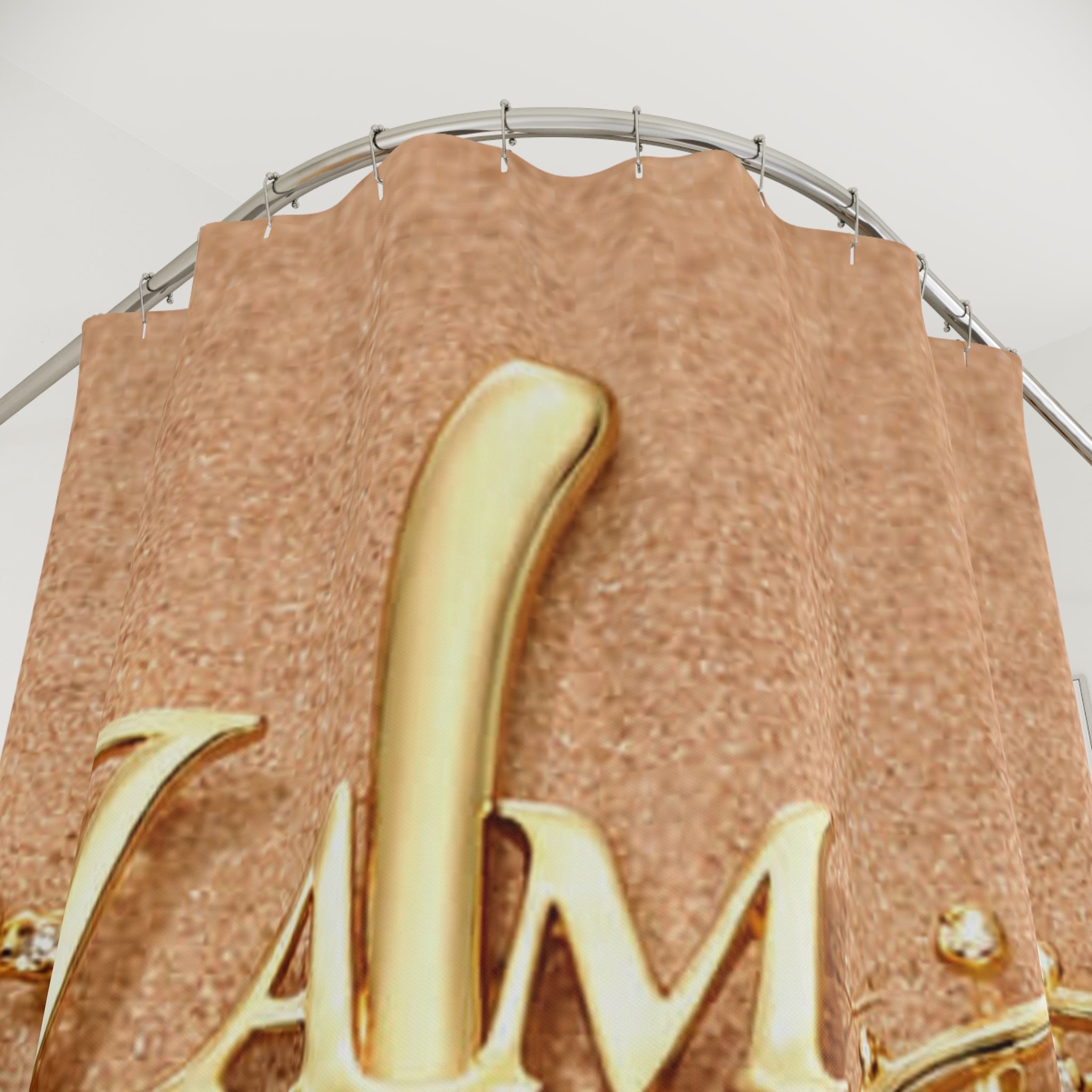 Gold Monogram 'I AM' Shower Curtain — Elegant Inspirational Bathroom Decor
