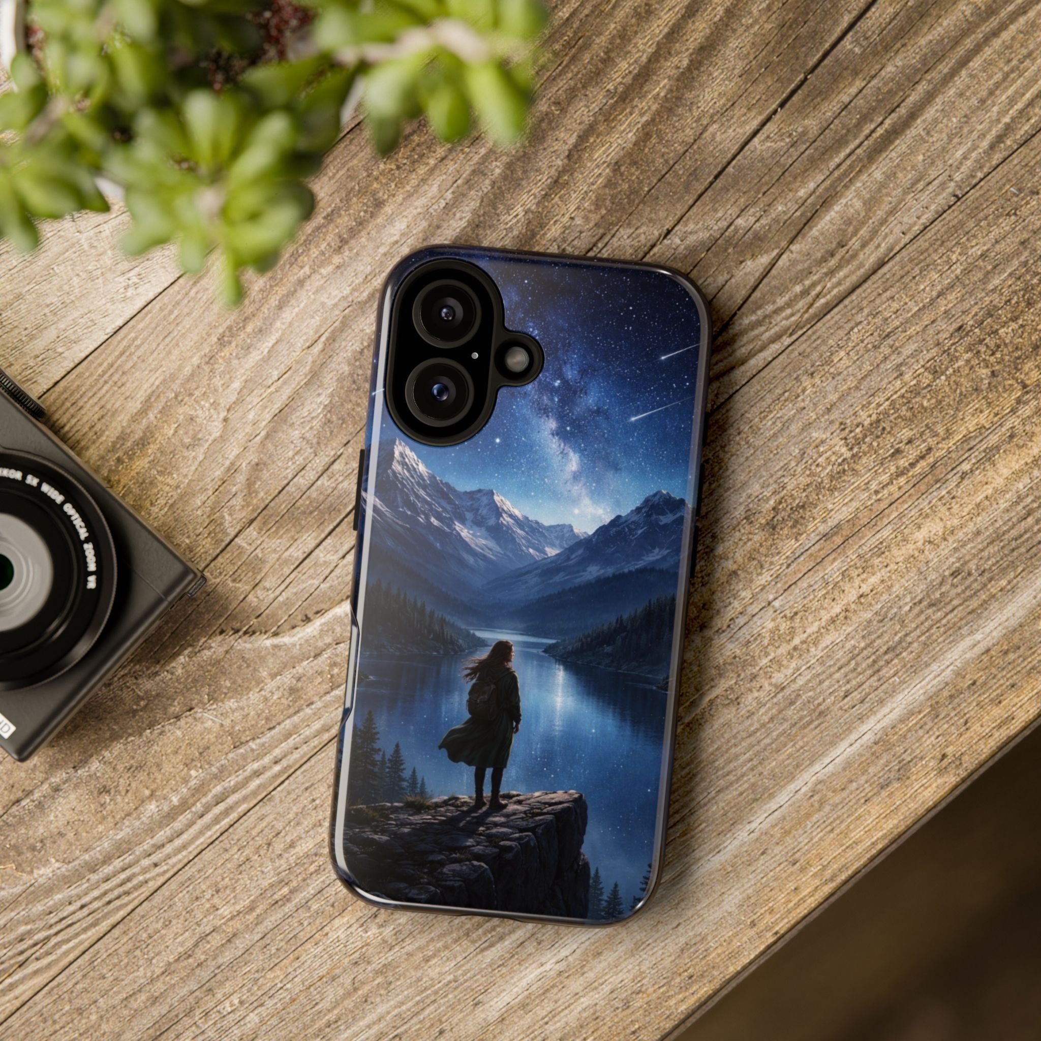 Galaxy Hiker Phone Case — Night Sky Mountain Landscape Protective Case